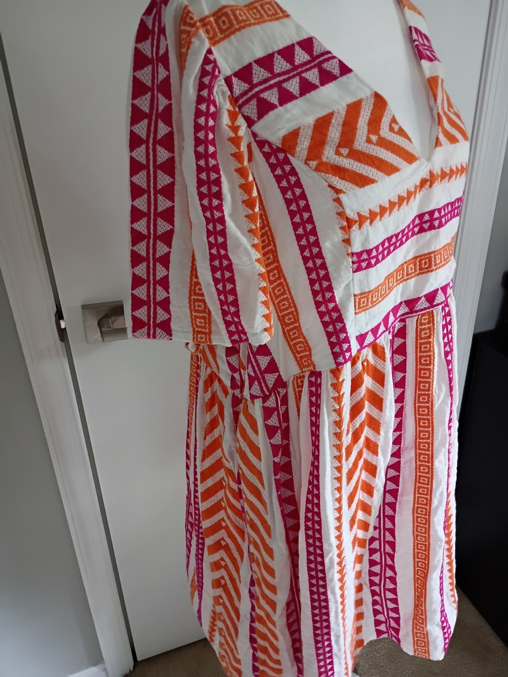 Vibrant Striped Dress in White, Orange & Fuchsia
